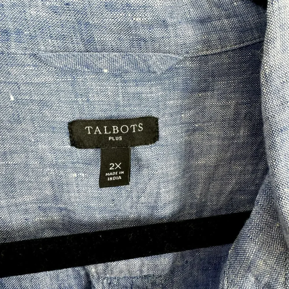 Talbots Plus 100% Blue Linen Popover Long Sleeve Shirt 2X - Picture 2 of 5